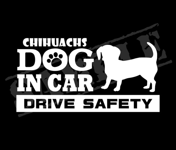 『犬種名・DOG IN CAR・DRIVE SAFETY・チワックス』ステッカー　9cm×17cm