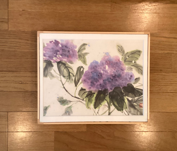 『Hydrangea Purple〜紫陽花 』絵画  42.0 x 34.3cm  インテリア 壁掛け 原画 あじさい