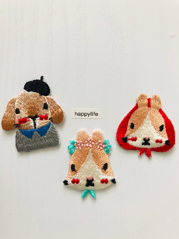 3枚入可愛い動物たちアイロンワッペンシリーズアイロンワッペン刺繍ワッペン