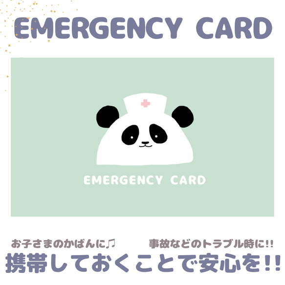 パンダのEMERGENCY CARD 1枚(緊急連絡先) 5.5cm×9cm