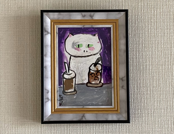 絵画。原画【白猫はアイスコーヒーが好きだ】