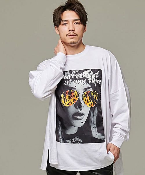 CavariA フォトプリント入りモンスターシルエットTシャツ メンズ Tシャツ 長袖 長袖Tシャツ 大きいサイズ トップス フォトプリント ロゴ バックプリン