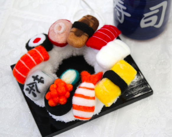 お寿司 ポンポンリース ハンドメイド 羊毛フェルト handmade Sushi wreath oh‐2217