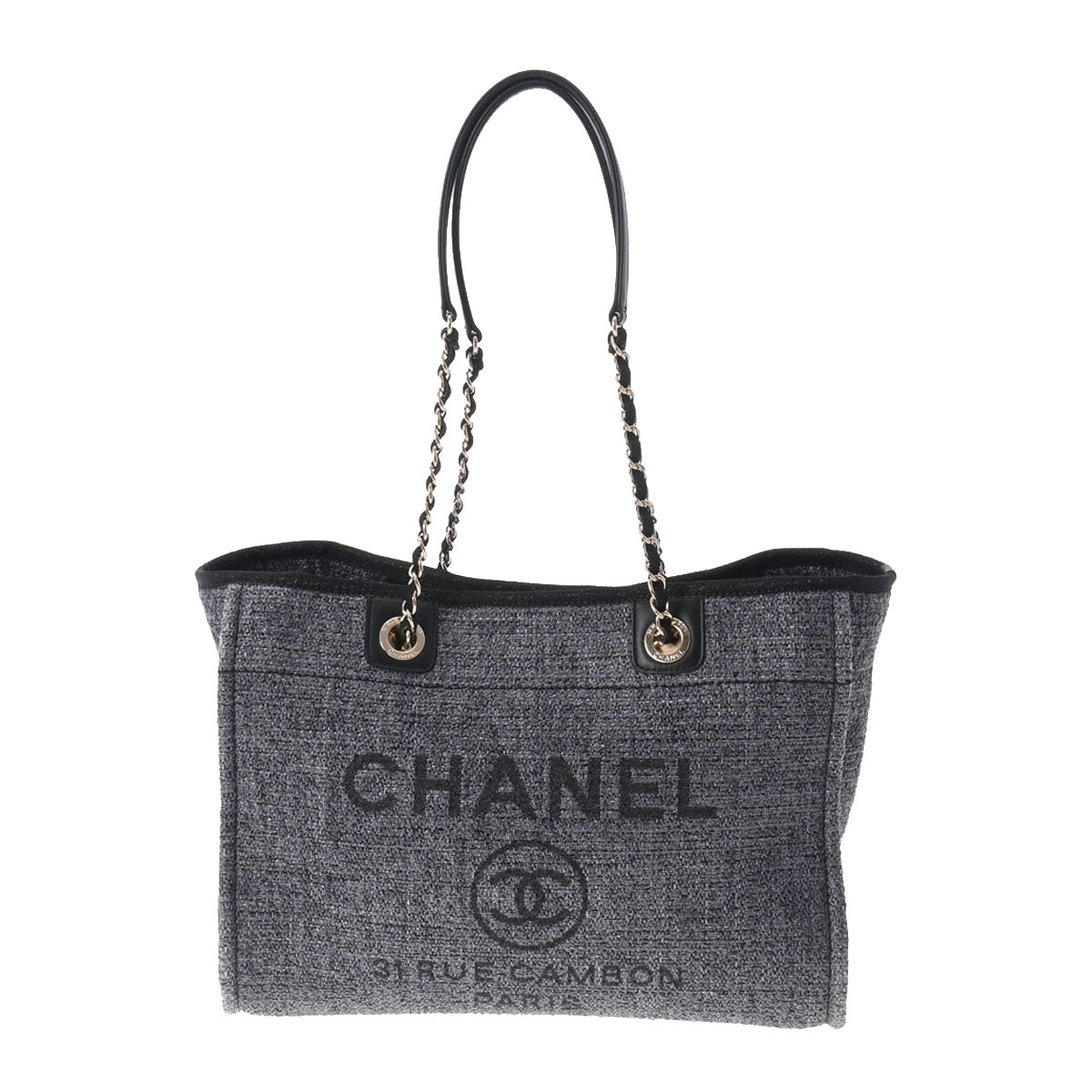 CHANEL シャネル ドーヴィルトート ブラックラメ ゴールド金具 レディース キャンバス トートバッグ Aランク 中古 