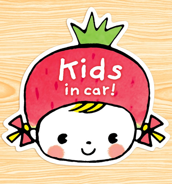 kids in car キッズインカー マグネットステッカー(リボンのいちごちゃん）