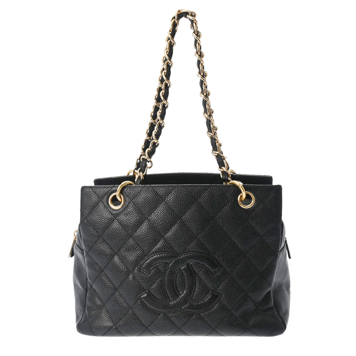 CHANEL シャネル PTT プチタイムレストート 黒 ゴールド金具 A18004 レディース キャビアスキン ハンドバッグ Bランク 中古 