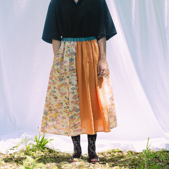 kimono bi-color gather skirt(2-79)