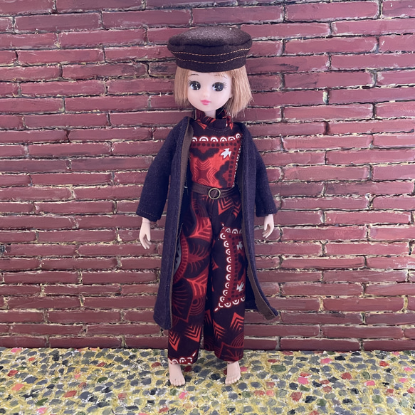 L2407 リカちゃん ブライス　ハンドメイド  服　アフリカファブリック　オールインワン　カーディガン ④