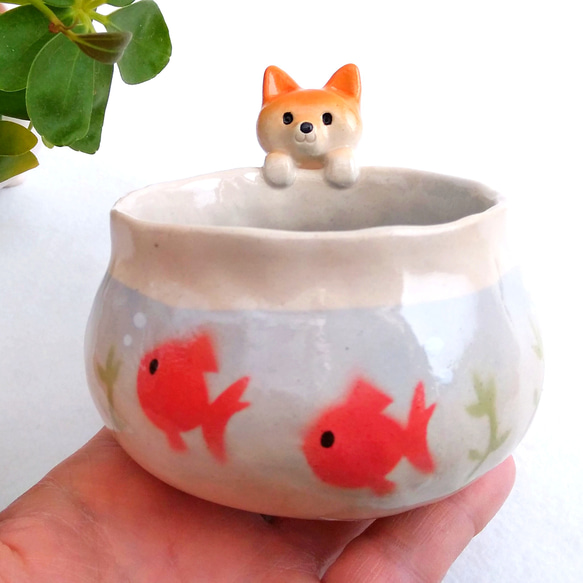 柴犬・金魚鉢マグカップ２５０ｍｌ　犬の陶器　＊受注制作