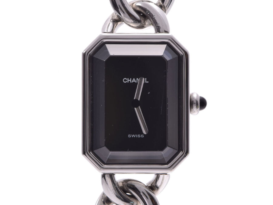 CHANEL シャネル プルミエール Lサイズ レディース SS 腕時計 クオーツ 黒文字盤 ABランク 中古 