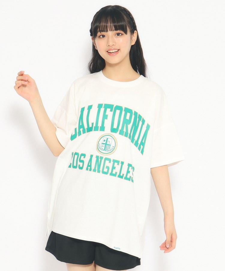 ピンク　ラテ/【綿100％】定番人気カレッジロゴチュニックTシャツ