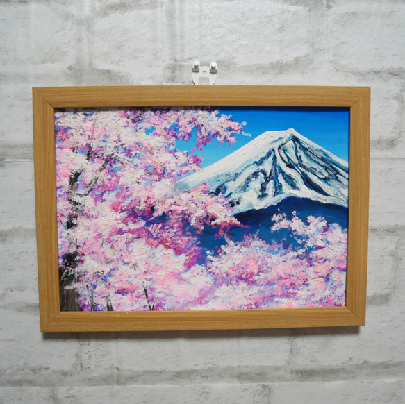 油絵 油彩 油彩画 絵画 絵 【桜の富士山】