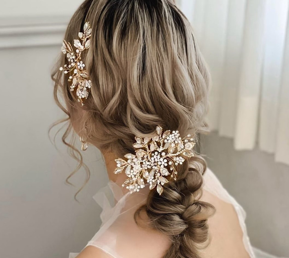 ヘッドドレス 結婚式　花嫁 ヘアアクセサリー ヘッドアクセサリー ウェディング ブライダル　フラワー　リーフ　小枝