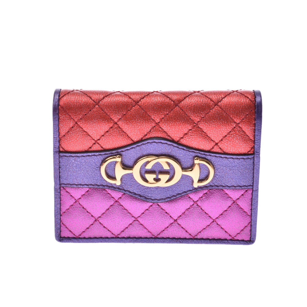 GUCCI グッチ コンパクトウォレット インターロッキングG ホースビット メタリック系マルチカラー ゴールド金具 536353 レディース カーフ 二つ折り財布 未使用 