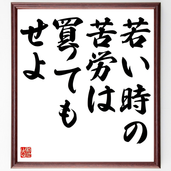 名言「若い時の苦労は買ってもせよ」額付き書道色紙／受注後直筆（Z3229）