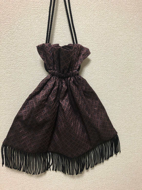 ［bag］fringe nuance  diamond pattern  巾着