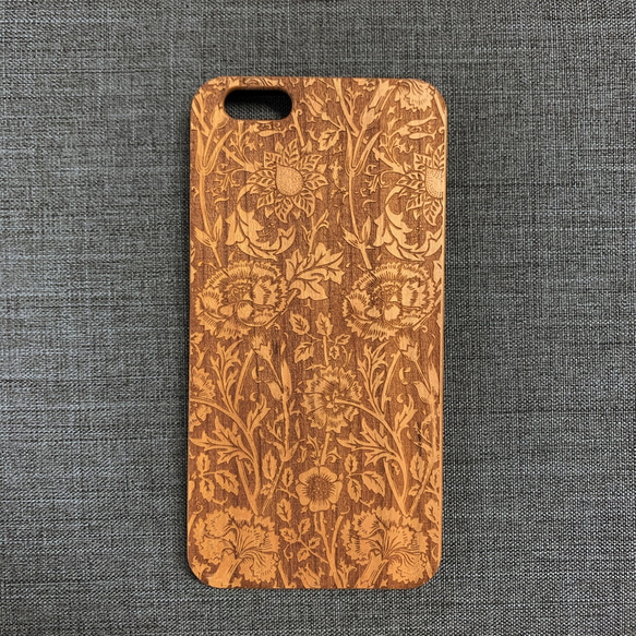 ☆SALE☆ 天然木の木彫りiphone 6P/ 6splus Cherry Wood スマホケース カバー 花