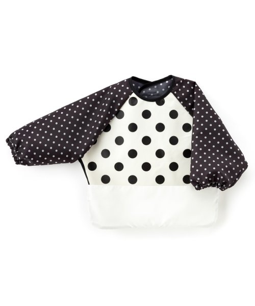 お食事エプロン　　スタイ長袖タイプ　polkadotlarge(broadcloth・white)×水玉黒