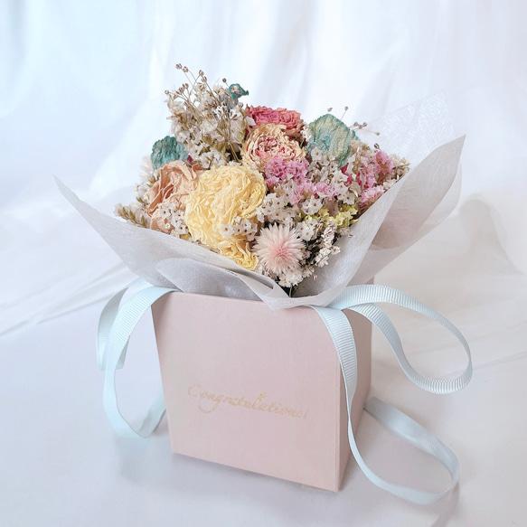 【お祝い】ドライフラワー　ボックスフラワー【選べる花色】Congratulations! Rose beige  BOX