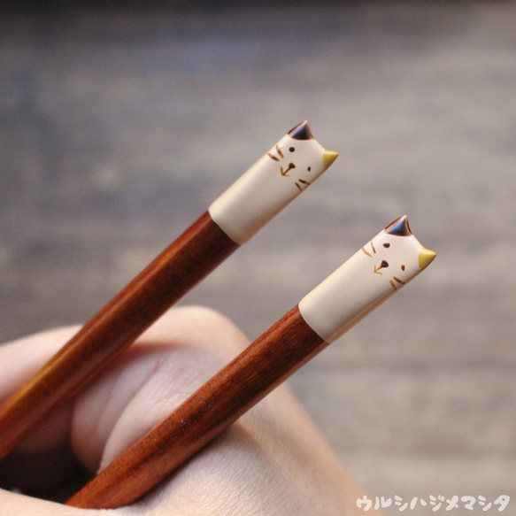 拭き漆の箸(三毛猫)【23cm･大人用】／URUSHI CHOPSTICKS(CALICO CAT)