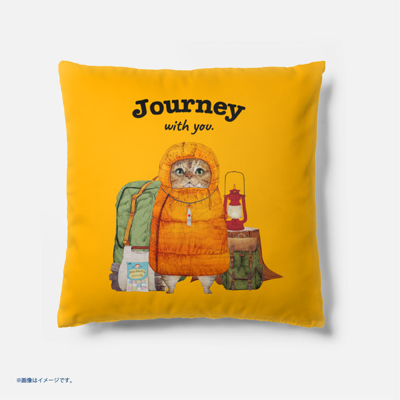 ふっくらクッション「Journey with you キャンパーのネコ」/送料無料