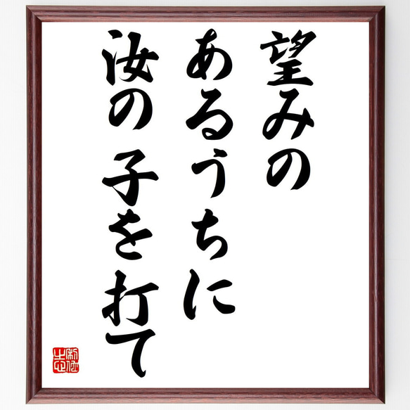 名言「望みのあるうちに汝の子を打て」額付き書道色紙／受注後直筆（Z2164）