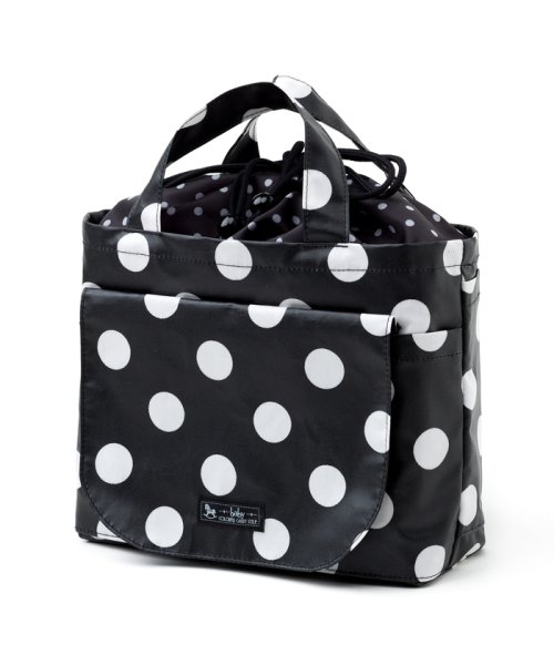 おむつポーチ　巾着トートタイプ　polkadotlarge(broadcloth・black)