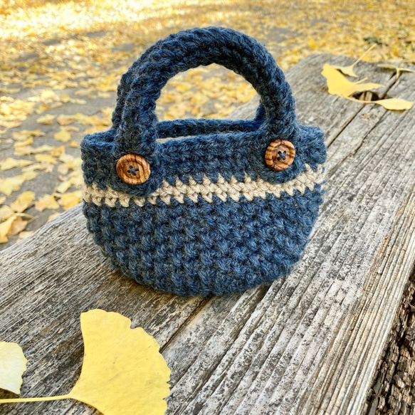 エコバッグが入る小さくてかわいい knit  bag（エコバッグ付き） mini size ：navy