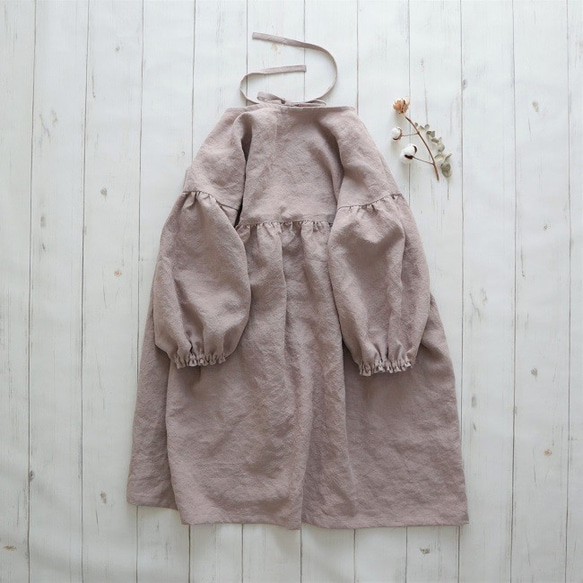 haruカッポウギワンピース Belgium linen 100%  *milk tea