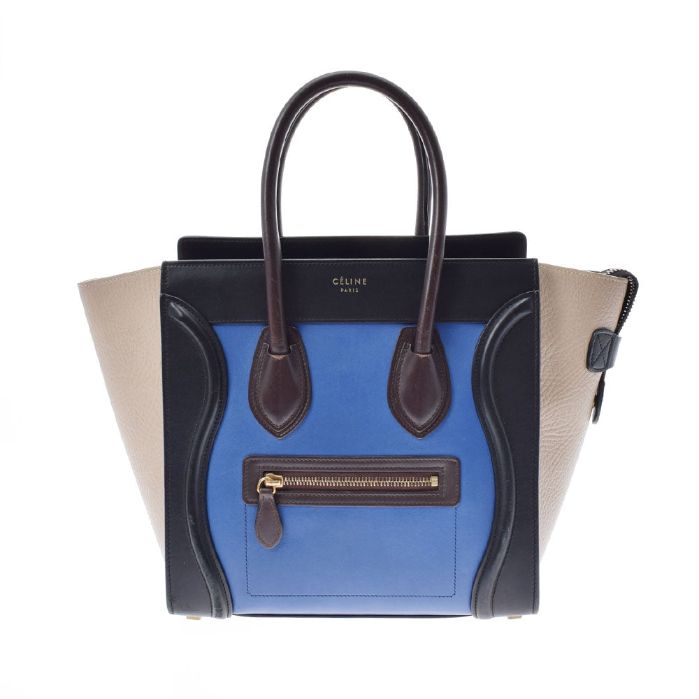 CELINE セリーヌ ラゲージ マイクロショッパー 青/黒/茶/ベージュ レディース カーフ  ハンドバッグ Bランク 中古 