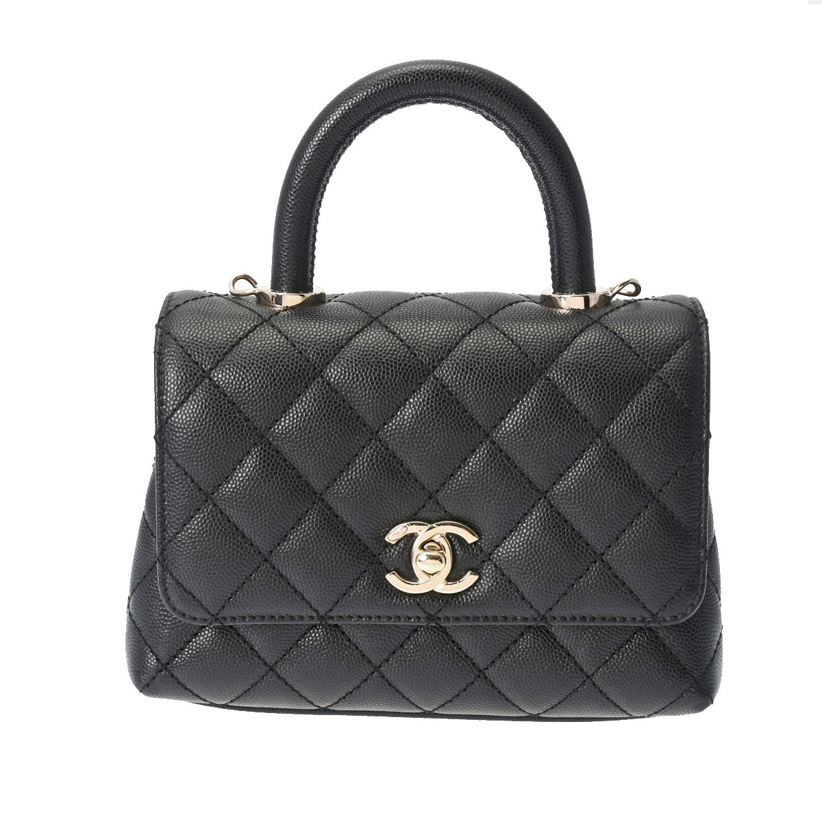 CHANEL シャネル マトラッセ トップハンドル XXS 2WAY 黒 シャンパンゴールド金具 AS2215 レディース キャビアスキン ハンドバッグ Aランク 中古 