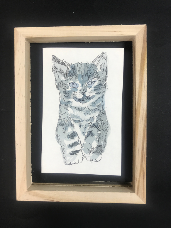 水彩画　原画　手描き　猫　　送料込み