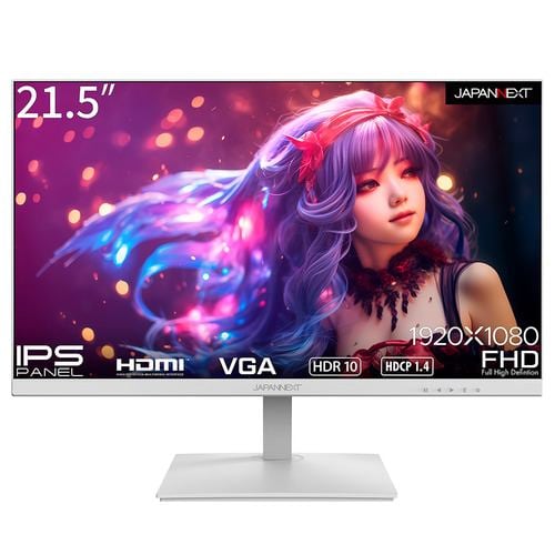 JAPANNEXT デスクワーク液晶モニター JN-IPS215FHDR-W | 21.5型 | 1920x1080 | 75Hz | 250cd/m2 | 1000:1 | 非光沢 | HDR | IPS(HIS)