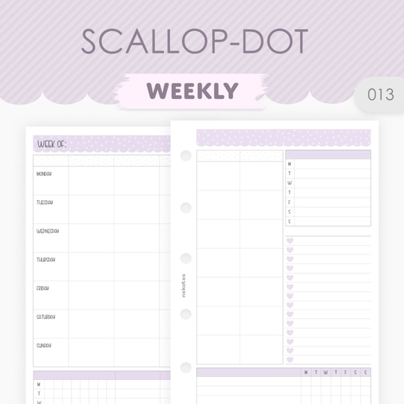 《013-M5～A5》ウィークリー カスタマイズしやすいかわいいスカラップ一週間分 システム手帳リフィル