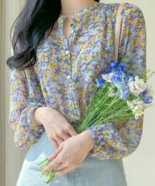 【2025年の人気アイテム】 花柄シフォンブラウス 春 夏服 秋 韓国ファッション 10代 20代 30代 レディース きれいめ トップス 長袖 シャツ 通勤 オフィスカジュアル