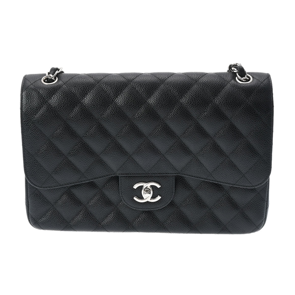 CHANEL シャネル マトラッセ Wフラップ チェーンショルダー 黒 シルバー金具 A58600 レディース キャビアスキン ショルダーバッグ Aランク 中古 