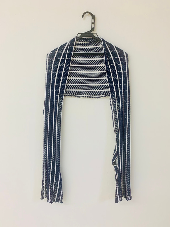 【直線裁ちボレロ】 bolero muffler blue stripe