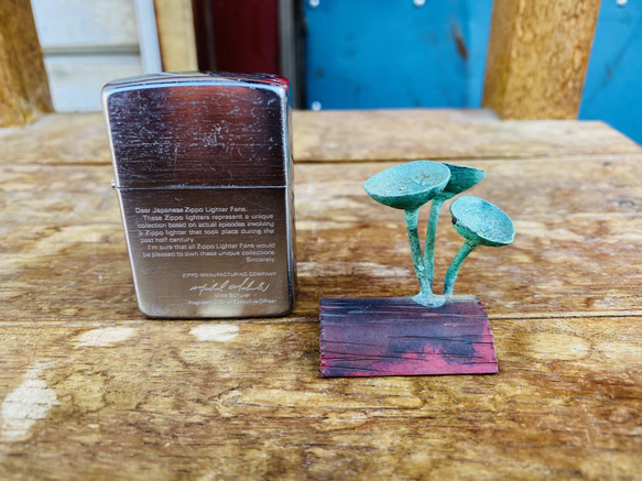 [銅板造形作品]緑青のキノコ　ロクショウグサレ菌風Verdigris Copper Mushroom