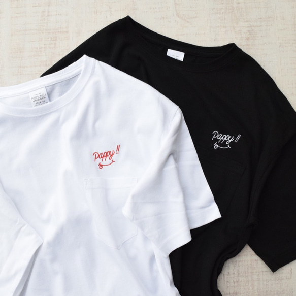 Pappy!!ビッグシルエット 刺繍Tシャツ《ホワイト・ブラック》メンズサイズ  トップス