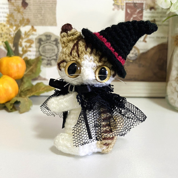 ハロウィン茶トラ猫の魔女♡あみぐるみ☆受注製作品