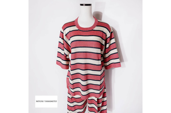 サマーニット✿ピンク＆ローズ グリッター ボーダー トップス  374 PINK ROSE STRIPE TOPS