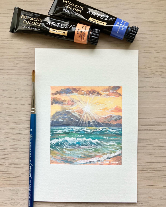 ORIGINAL PAINTING-,ocean, sunset, 原画, オリジナルアート, 海の絵