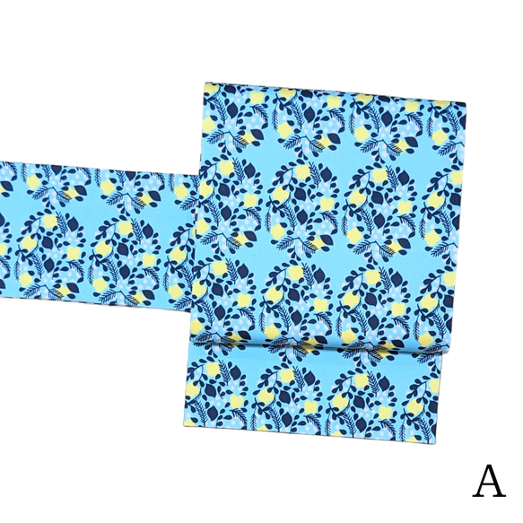 ファブリック名古屋帯【レモンのリース】
