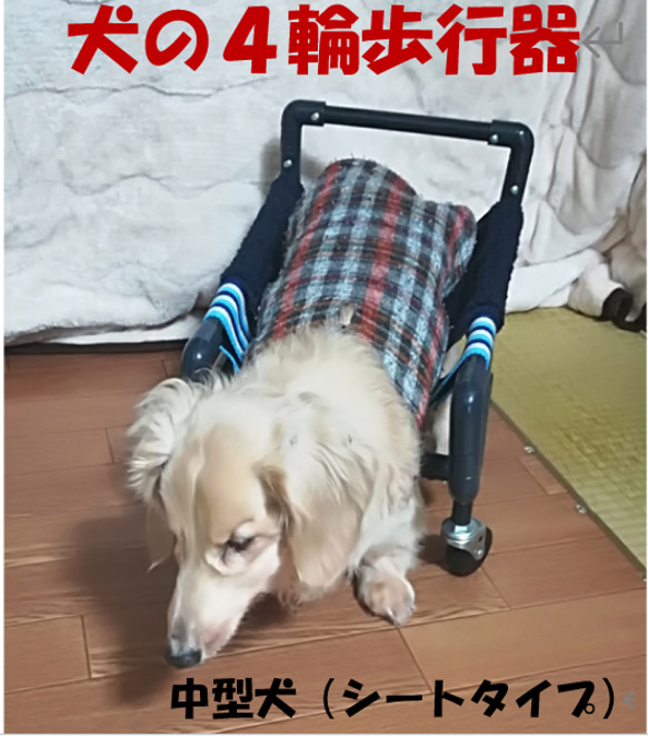 犬の４輪歩行器、中型犬歩行器（中型犬シートタイプ）