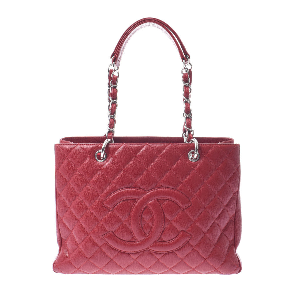 CHANEL シャネル マトラッセ GST チェーントート 赤 シルバー金具 レディース キャビアスキン トートバッグ ABランク 中古 