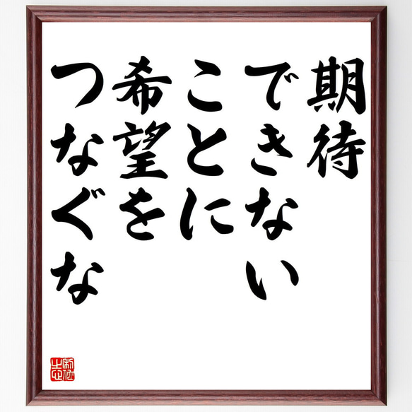 ピタゴラスの名言「期待できないことに希望をつなぐな」額付き書道色紙／受注後直筆（V5131)