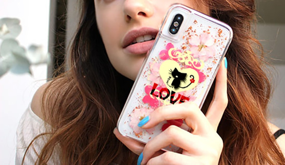 iPhoneケース　レジンDeco Heart in LOVE CAT