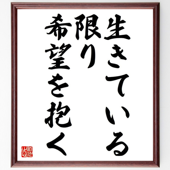 名言「生きている限り、希望を抱く」額付き書道色紙／受注後直筆（Y6127）