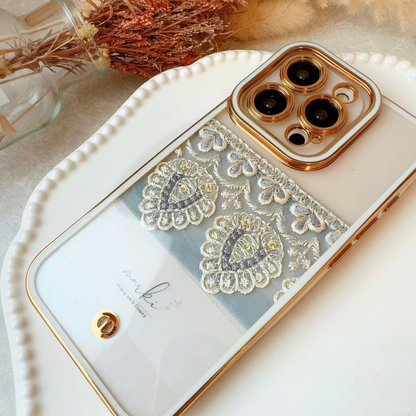 インド刺繍リボン　iPhoneケース付きインナーシートset